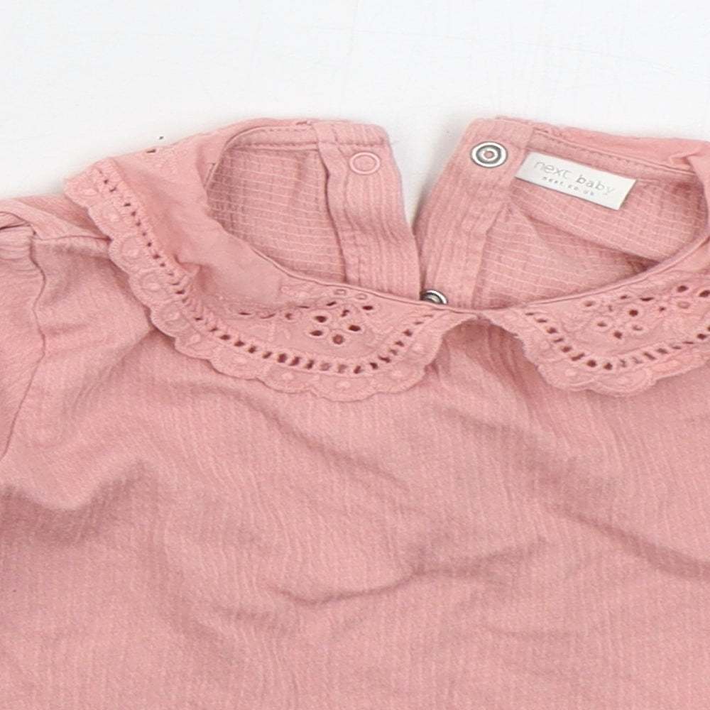 NEXT Girls Pink  Cotton Basic T-Shirt Size 9-12 Months Collared Pullover