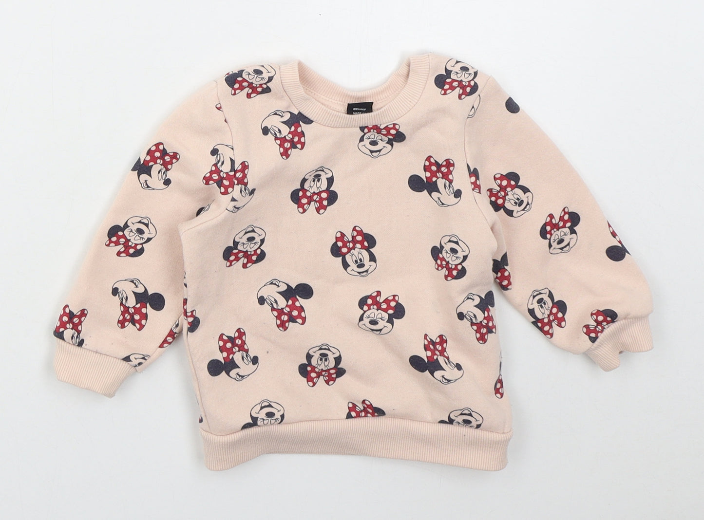 Primark Girls Pink  Cotton Basic T-Shirt Size 12-18 Months Crew Neck Pullover - Minnie Mouse