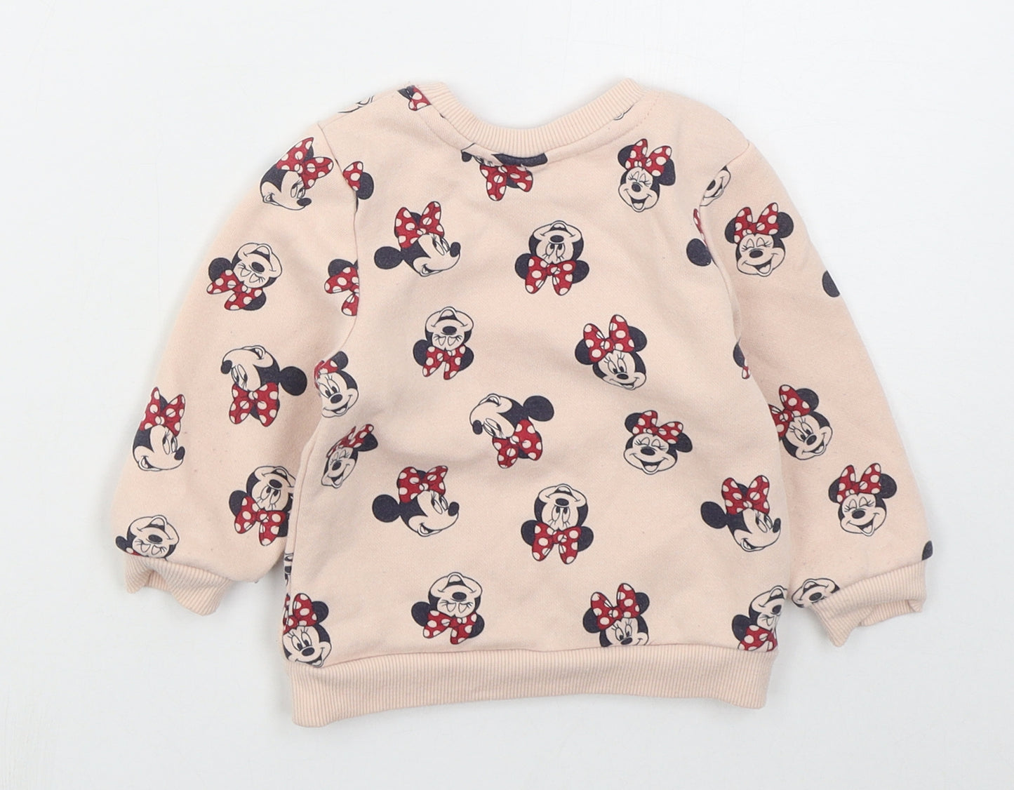 Primark Girls Pink  Cotton Basic T-Shirt Size 12-18 Months Crew Neck Pullover - Minnie Mouse