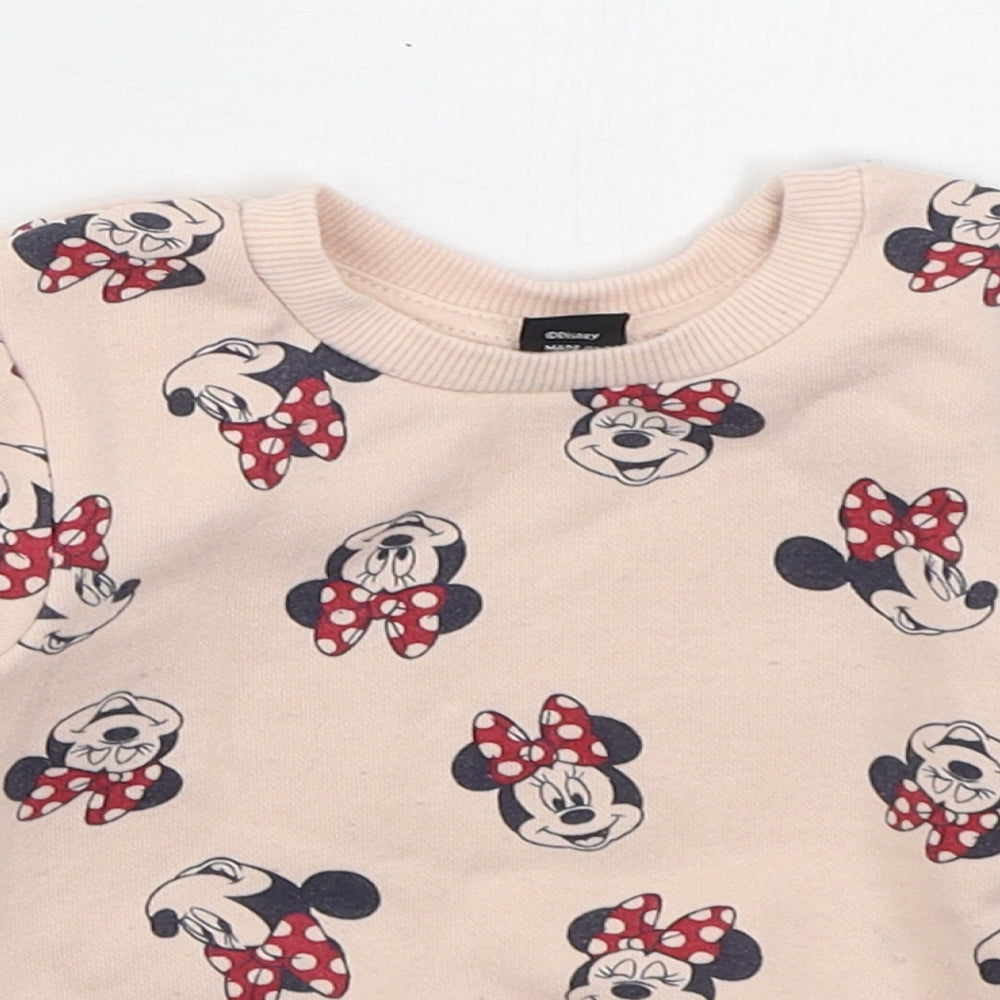 Primark Girls Pink  Cotton Basic T-Shirt Size 12-18 Months Crew Neck Pullover - Minnie Mouse
