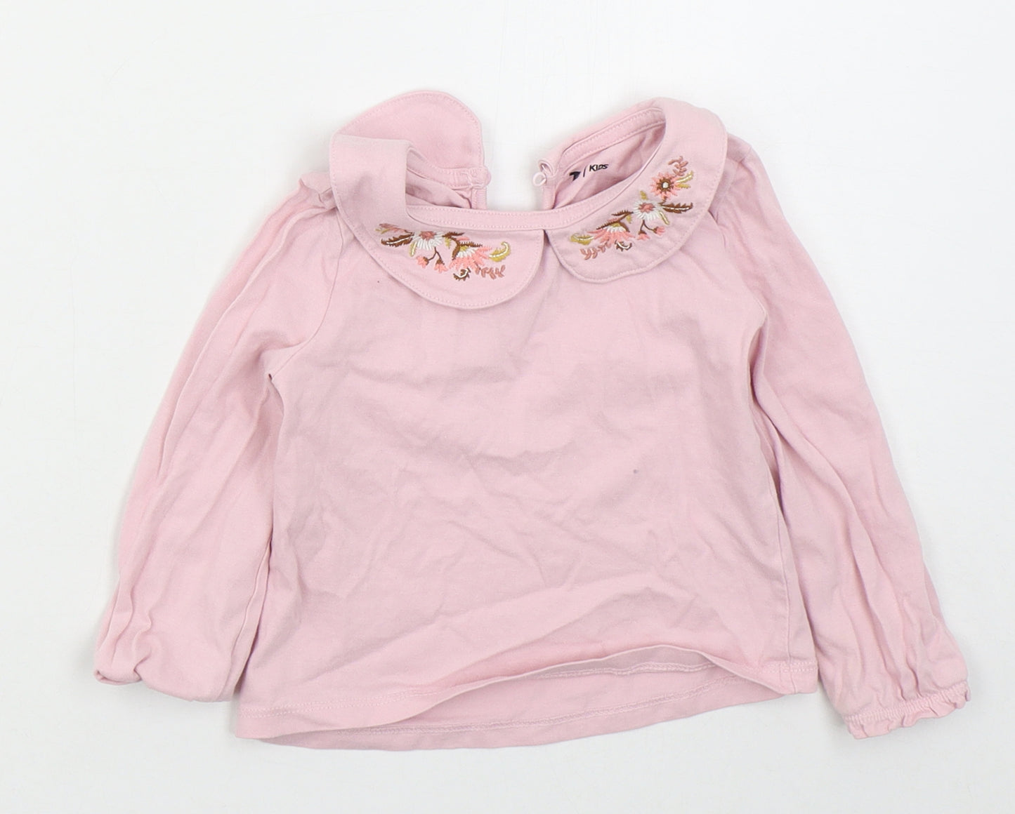 TU Girls Pink Floral Cotton Basic T-Shirt Size 18-24 Months Collared Pullover
