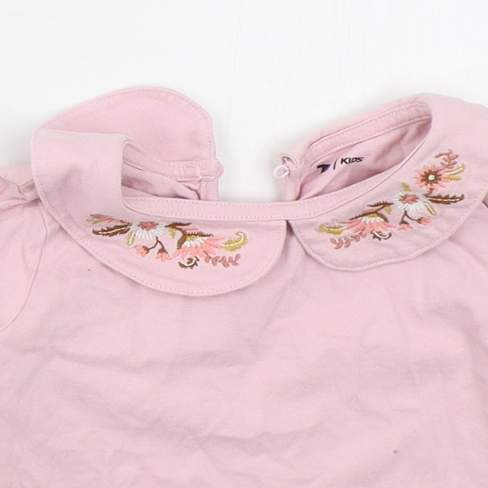 TU Girls Pink Floral Cotton Basic T-Shirt Size 18-24 Months Collared Pullover