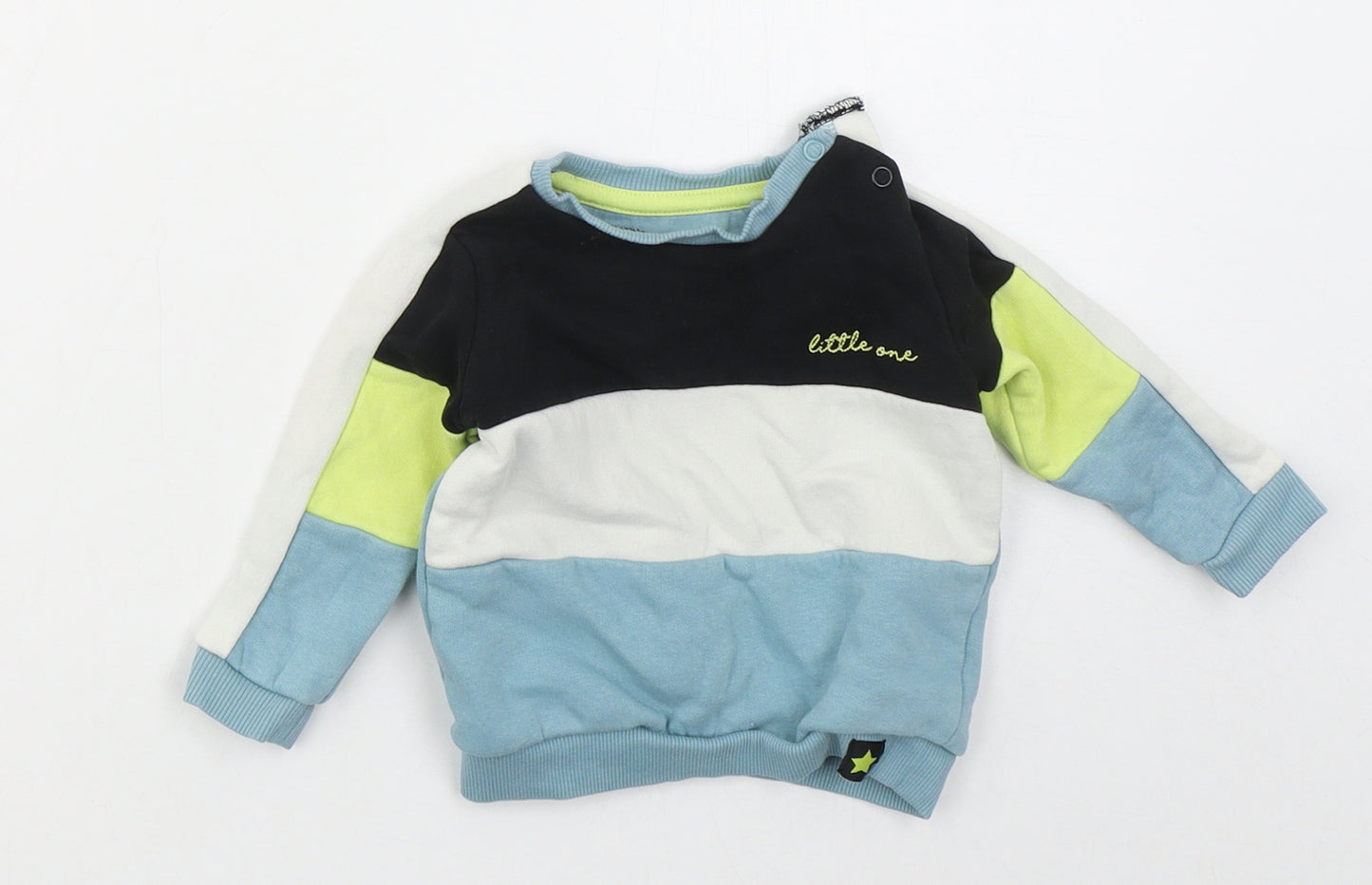 F&F Boys Blue Striped Cotton Basic T-Shirt Size 3-6 Months Crew Neck Pullover - Little One