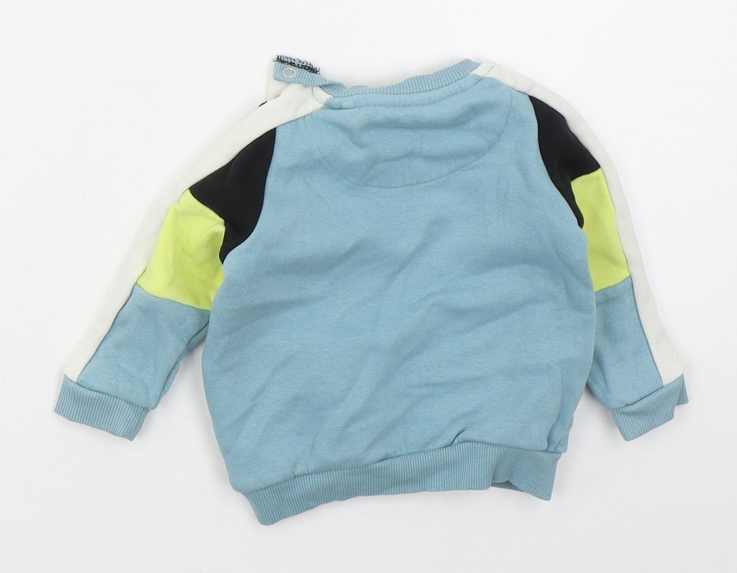 F&F Boys Blue Striped Cotton Basic T-Shirt Size 3-6 Months Crew Neck Pullover - Little One