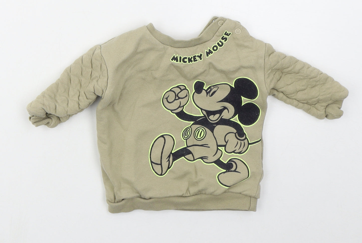 F&F Boys Beige  Cotton Basic T-Shirt Size 6-9 Months Crew Neck Pullover - Mickey Mouse