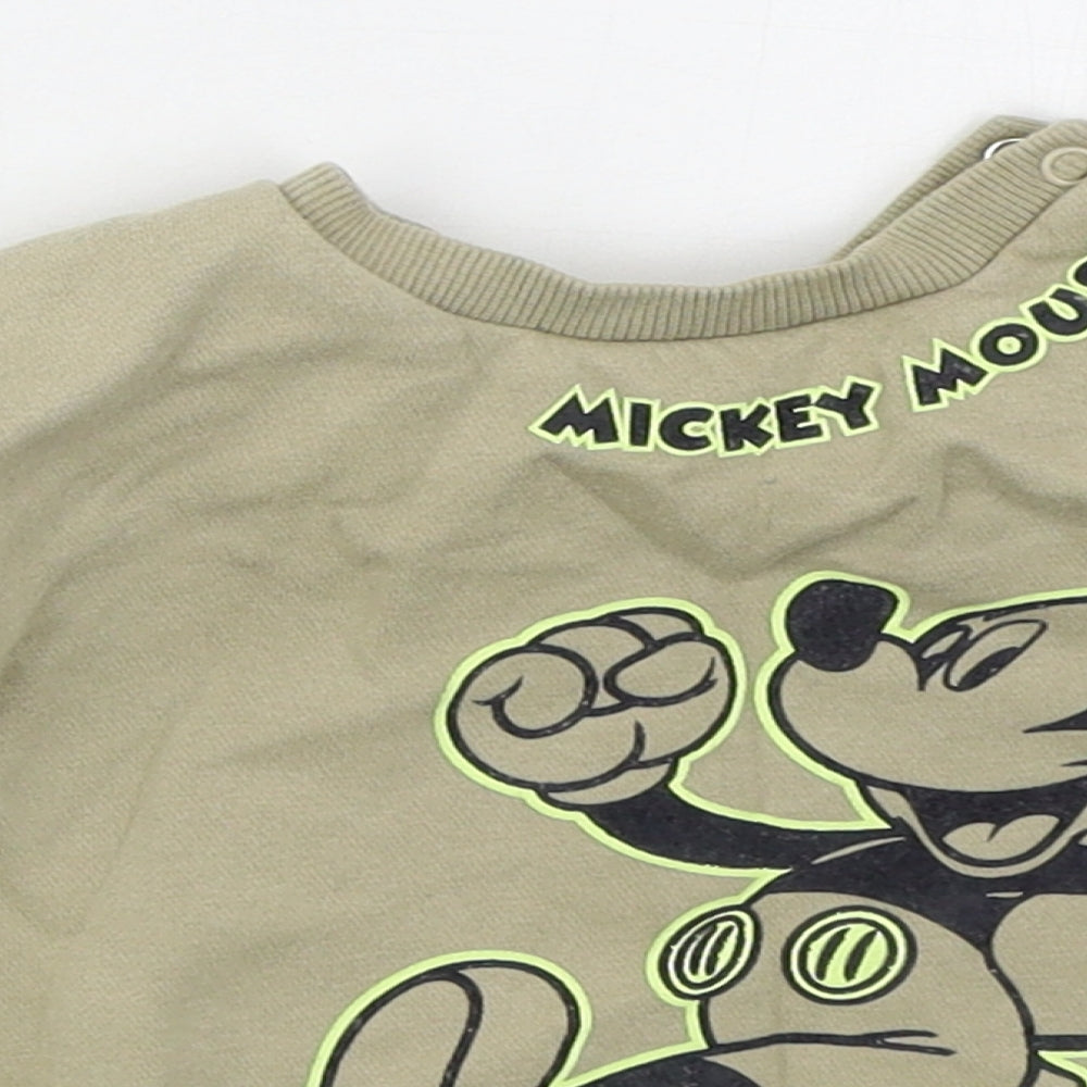 F&F Boys Beige  Cotton Basic T-Shirt Size 6-9 Months Crew Neck Pullover - Mickey Mouse