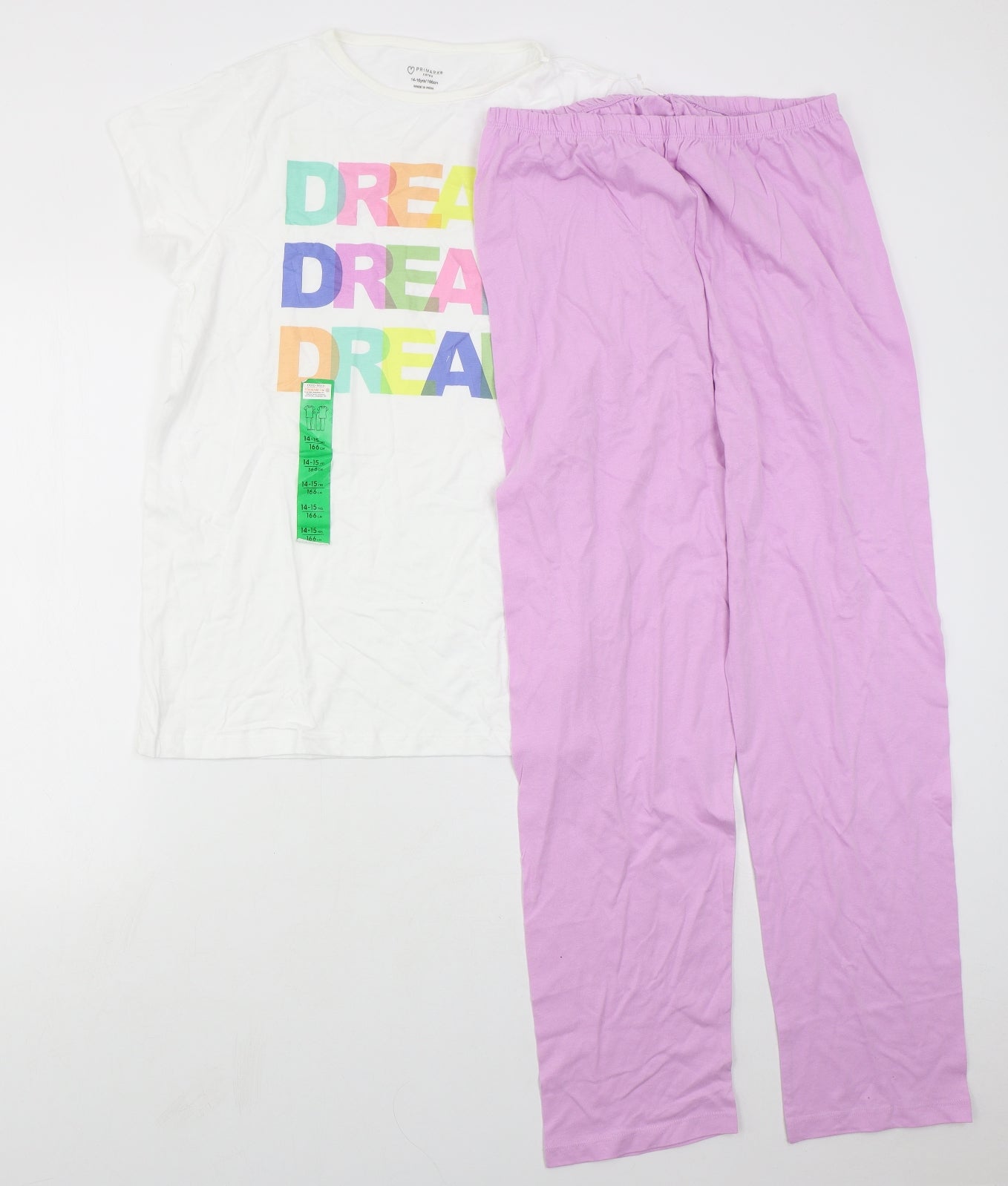 Primark Girls Pink Solid Cotton Top Pyjama Set Size 14-15 Years  Pullover - Dream