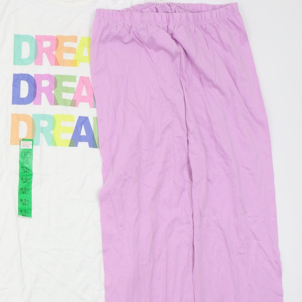 Primark Girls Pink Solid Cotton Top Pyjama Set Size 14-15 Years  Pullover - Dream