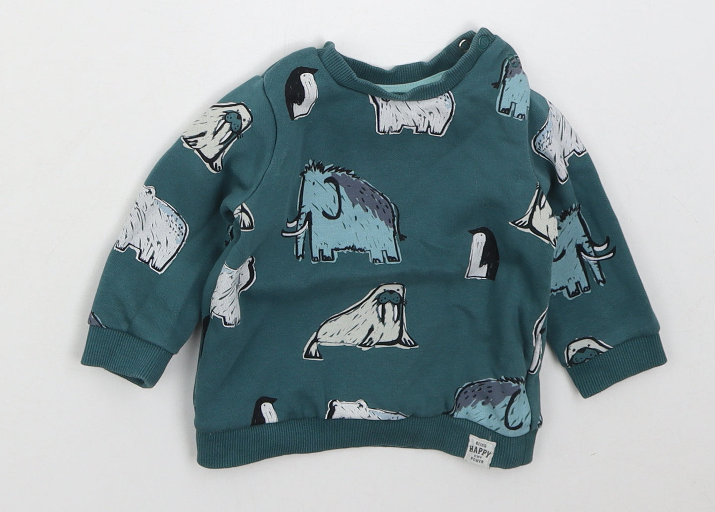 F&F Boys Blue  Cotton Basic T-Shirt Size 3-6 Months Crew Neck Pullover - Arctic Animals