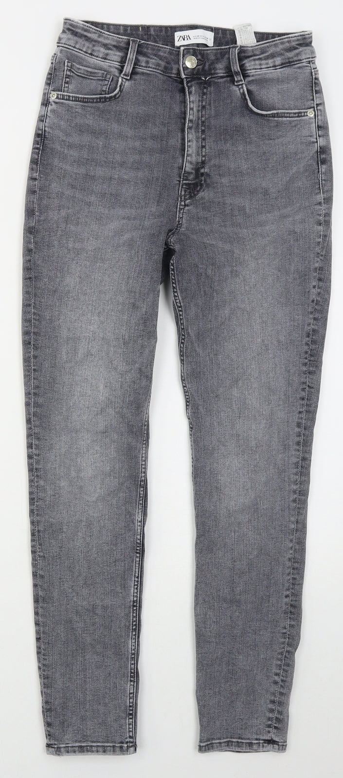 Zara Womens Grey  Cotton Skinny Jeans Size 12 L28 in Regular Button
