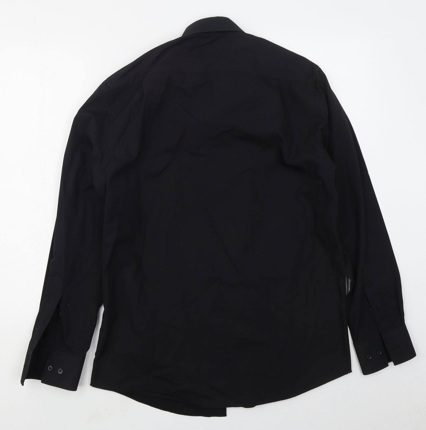Thomas Nash Mens Black  Polyester  Dress Shirt Size 15 Collared Buckle