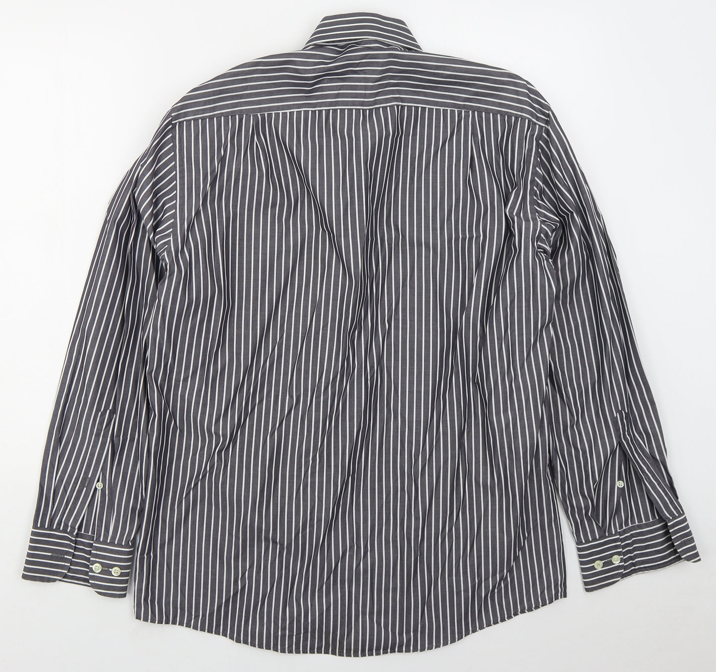 CASAMODA Mens Grey Striped Cotton  Button-Up Size L Collared Button