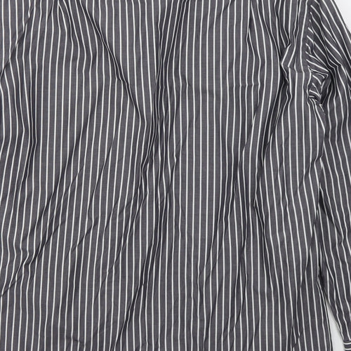 CASAMODA Mens Grey Striped Cotton  Button-Up Size L Collared Button