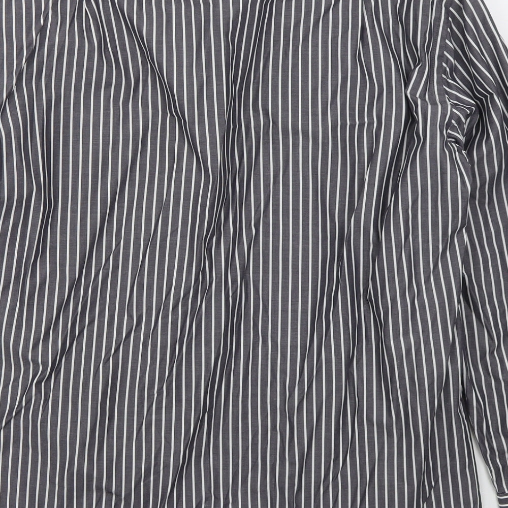 CASAMODA Mens Grey Striped Cotton  Button-Up Size L Collared Button