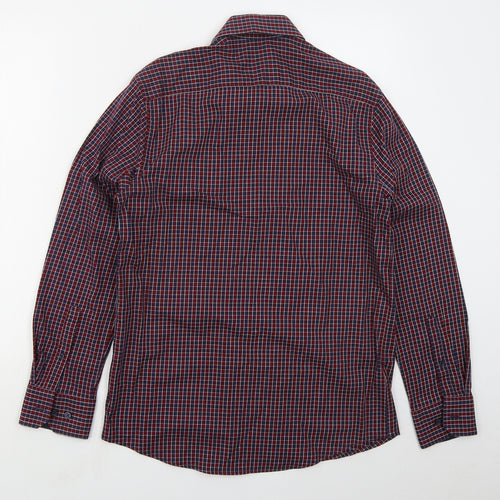 Dunnes Mens Red Check Cotton  Button-Up Size S Collared Button