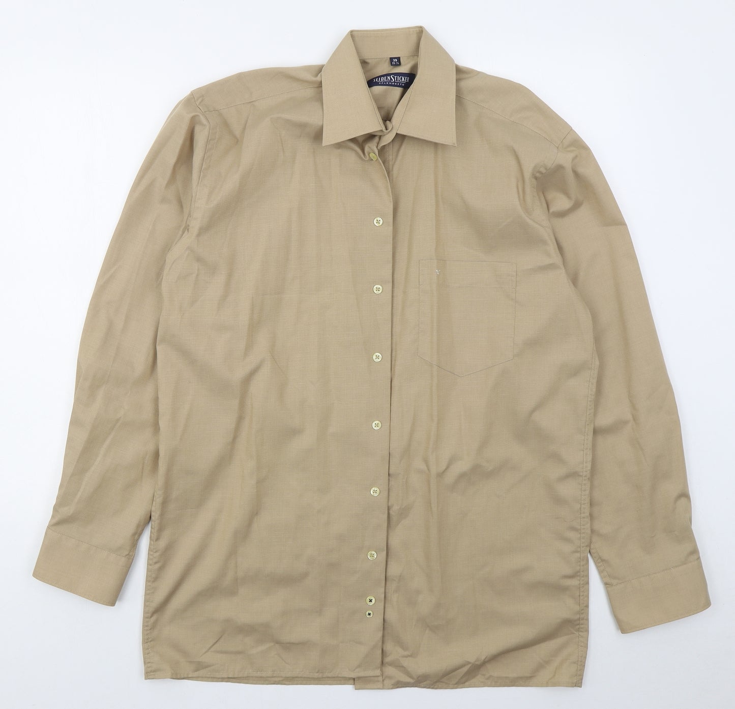 Seidensticker Mens Beige  Cotton  Dress Shirt Size 15.5 Collared Button