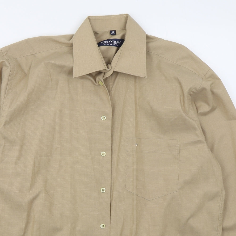 Seidensticker Mens Beige  Cotton  Dress Shirt Size 15.5 Collared Button