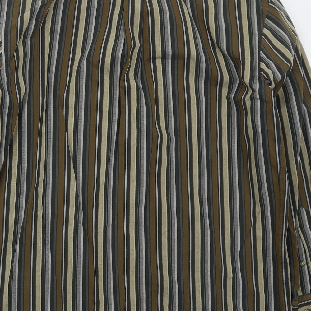 Jean Chatel Mens Brown Striped Cotton  Button-Up Size M Collared Button