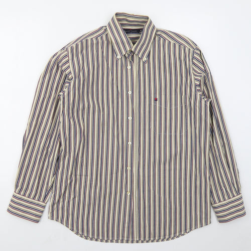 Tricot Marine Mens Beige Striped Cotton  Button-Up Size M Collared Button