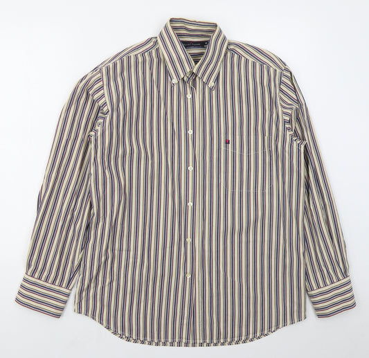 Tricot Marine Mens Beige Striped Cotton  Button-Up Size M Collared Button