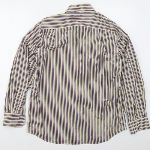 Tricot Marine Mens Beige Striped Cotton  Button-Up Size M Collared Button