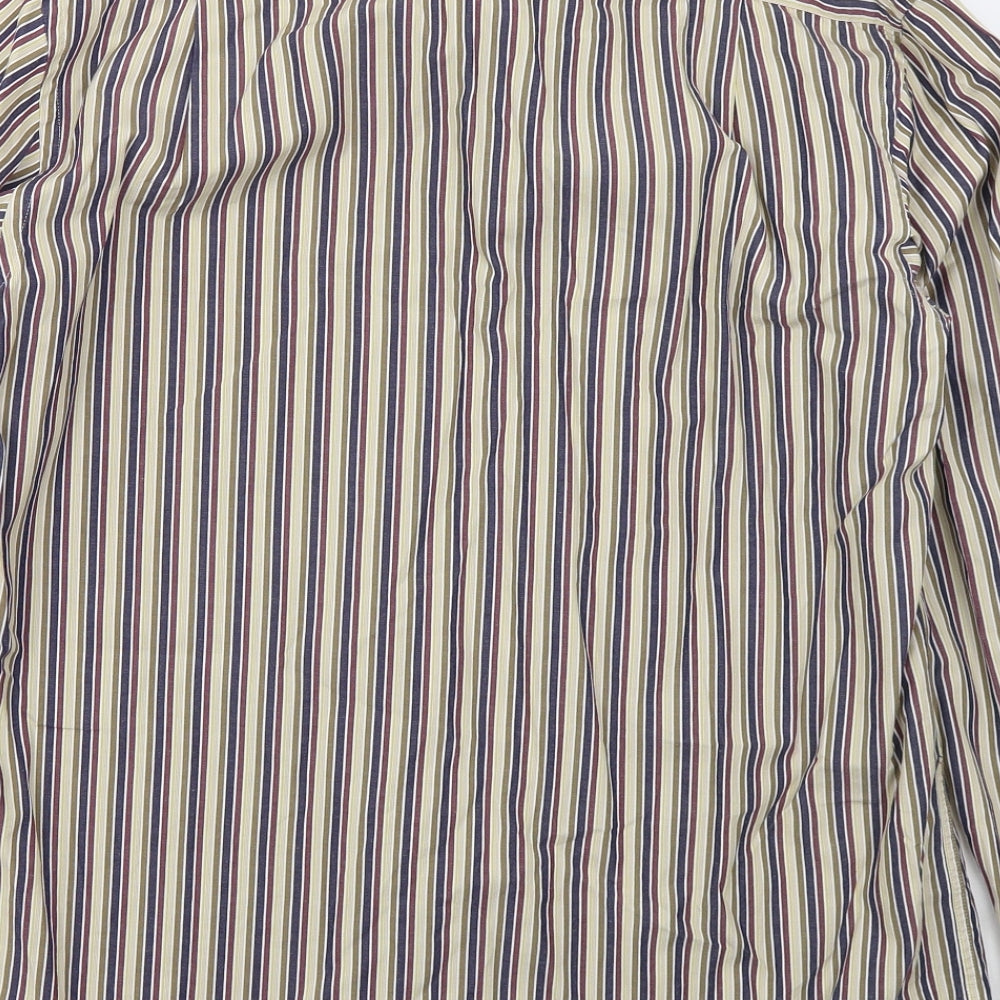 Tricot Marine Mens Beige Striped Cotton  Button-Up Size M Collared Button