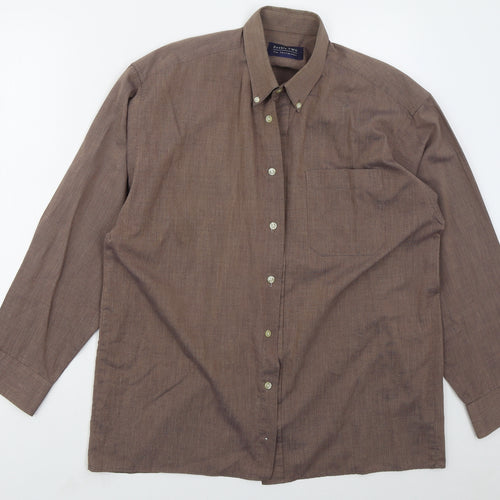 Double TWO Mens Brown  Polyester  Button-Up Size 15.5 Collared Button