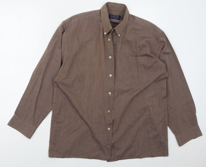 Double TWO Mens Brown  Polyester  Button-Up Size 15.5 Collared Button