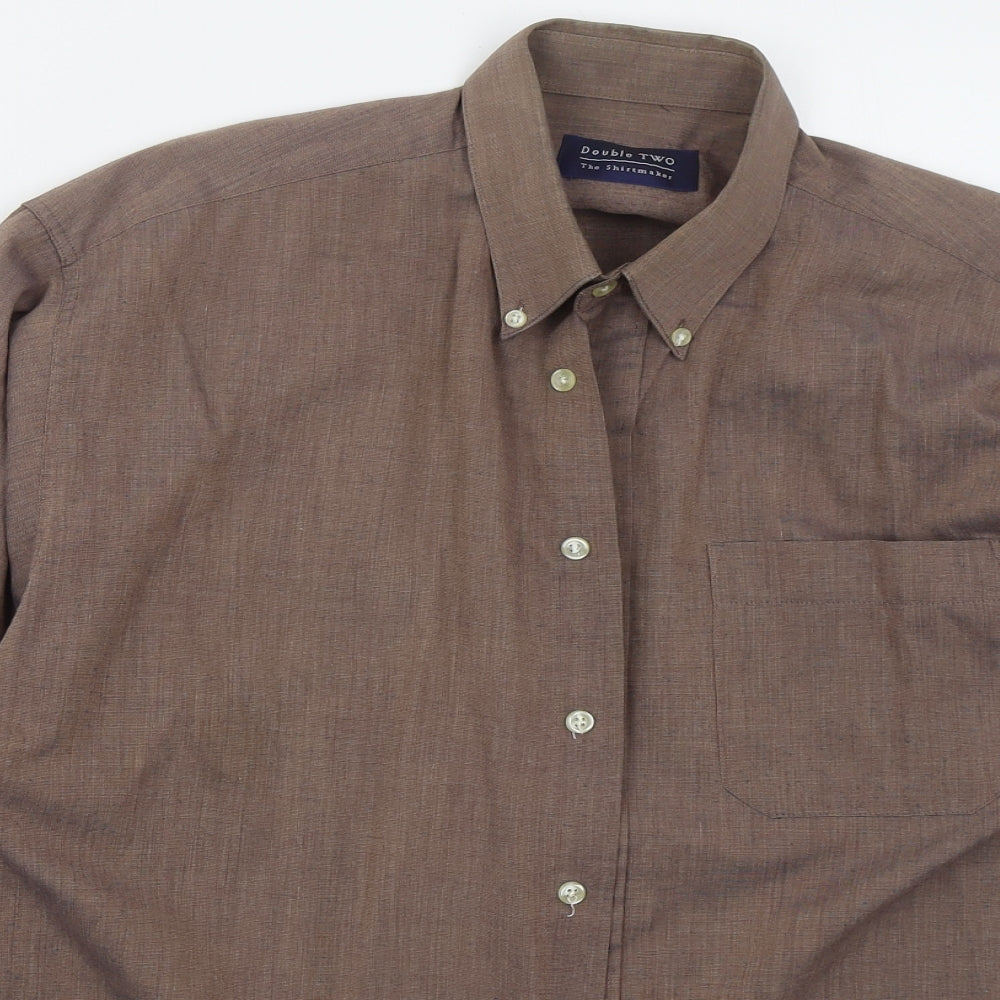 Double TWO Mens Brown  Polyester  Button-Up Size 15.5 Collared Button
