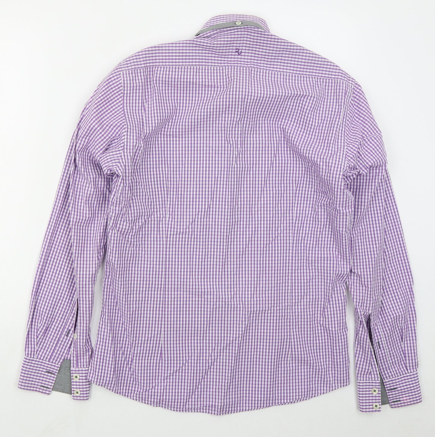 REMUS Mens Purple Check Cotton  Button-Up Size M Collared Button