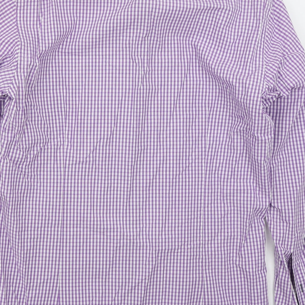 REMUS Mens Purple Check Cotton  Button-Up Size M Collared Button