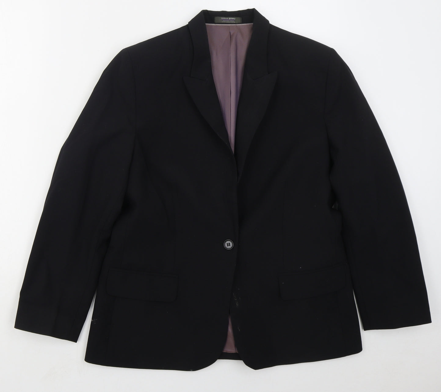 Simon Jersey Womens Black  Polyester Jacket Suit Jacket Size 14