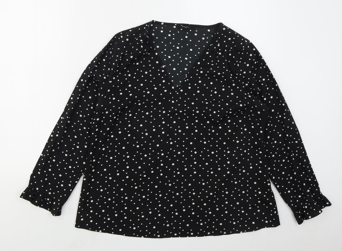 Matalan Womens Black Polka Dot Polyester Basic Blouse Size 14 V-Neck