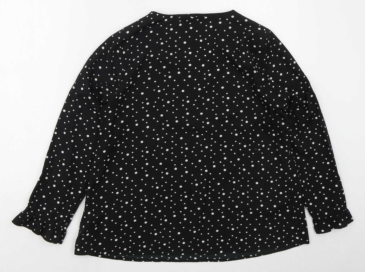 Matalan Womens Black Polka Dot Polyester Basic Blouse Size 14 V-Neck
