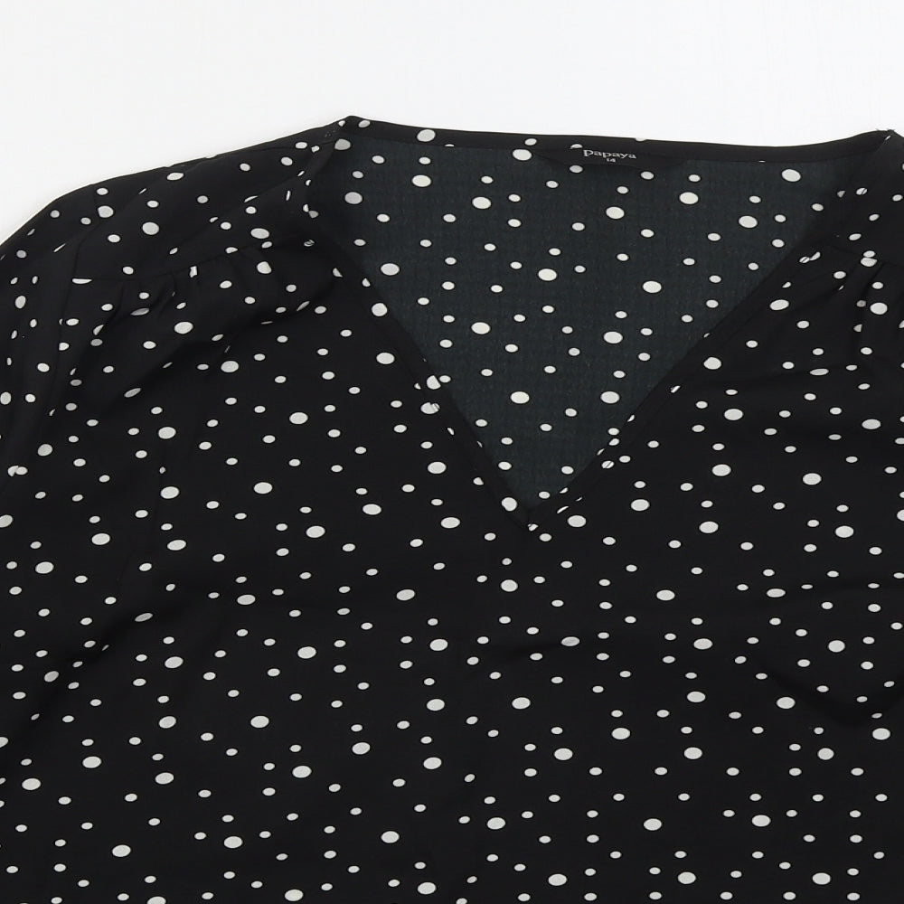 Matalan Womens Black Polka Dot Polyester Basic Blouse Size 14 V-Neck