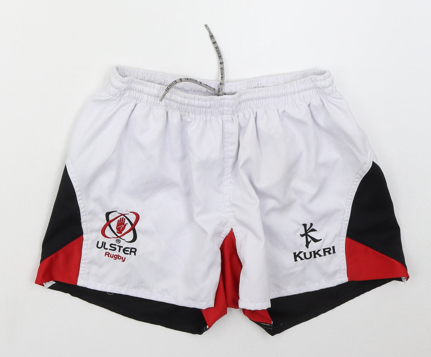 Kukri Mens White Colourblock Polyester Athletic Shorts Size XS  Regular Drawstring