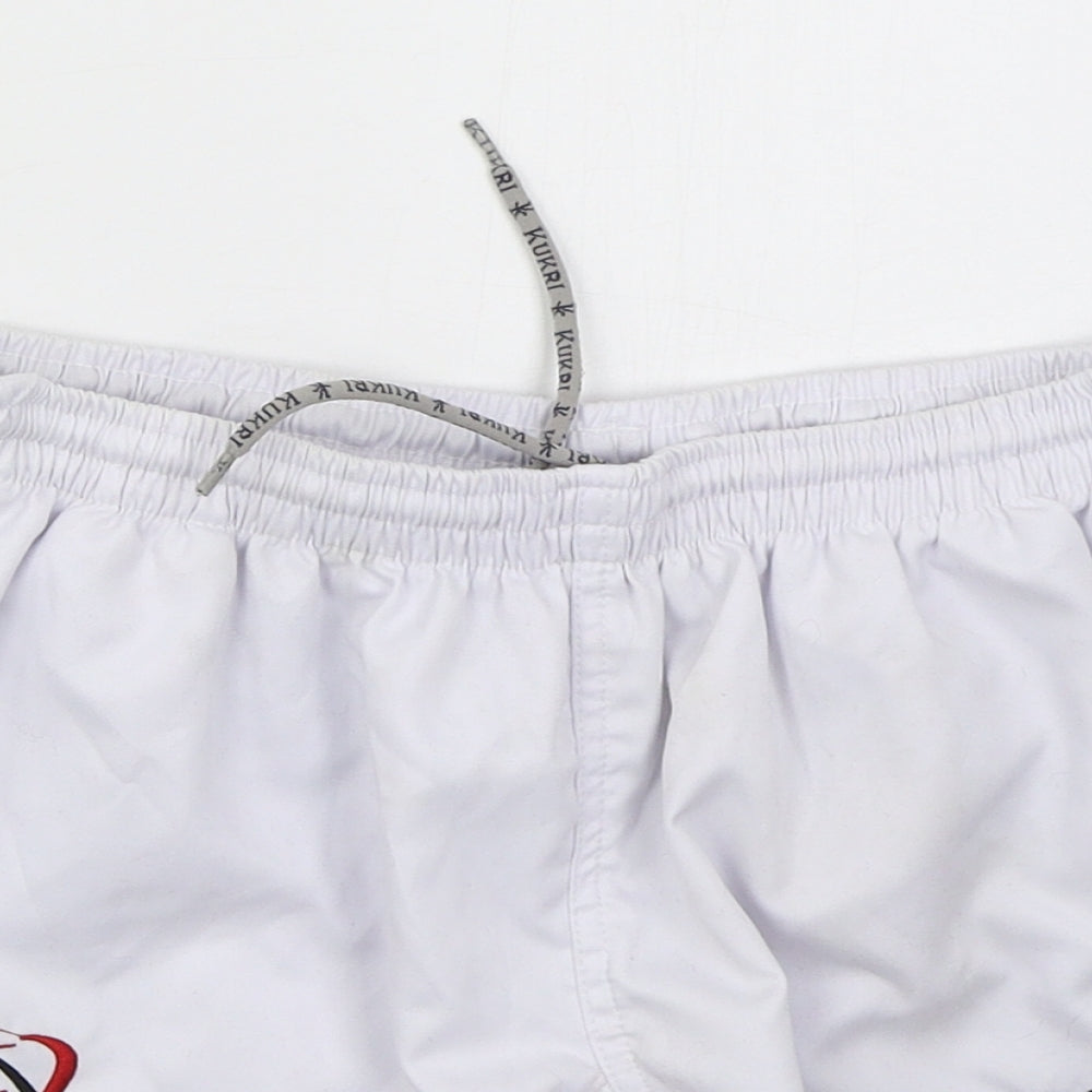 Kukri Mens White Colourblock Polyester Athletic Shorts Size XS  Regular Drawstring