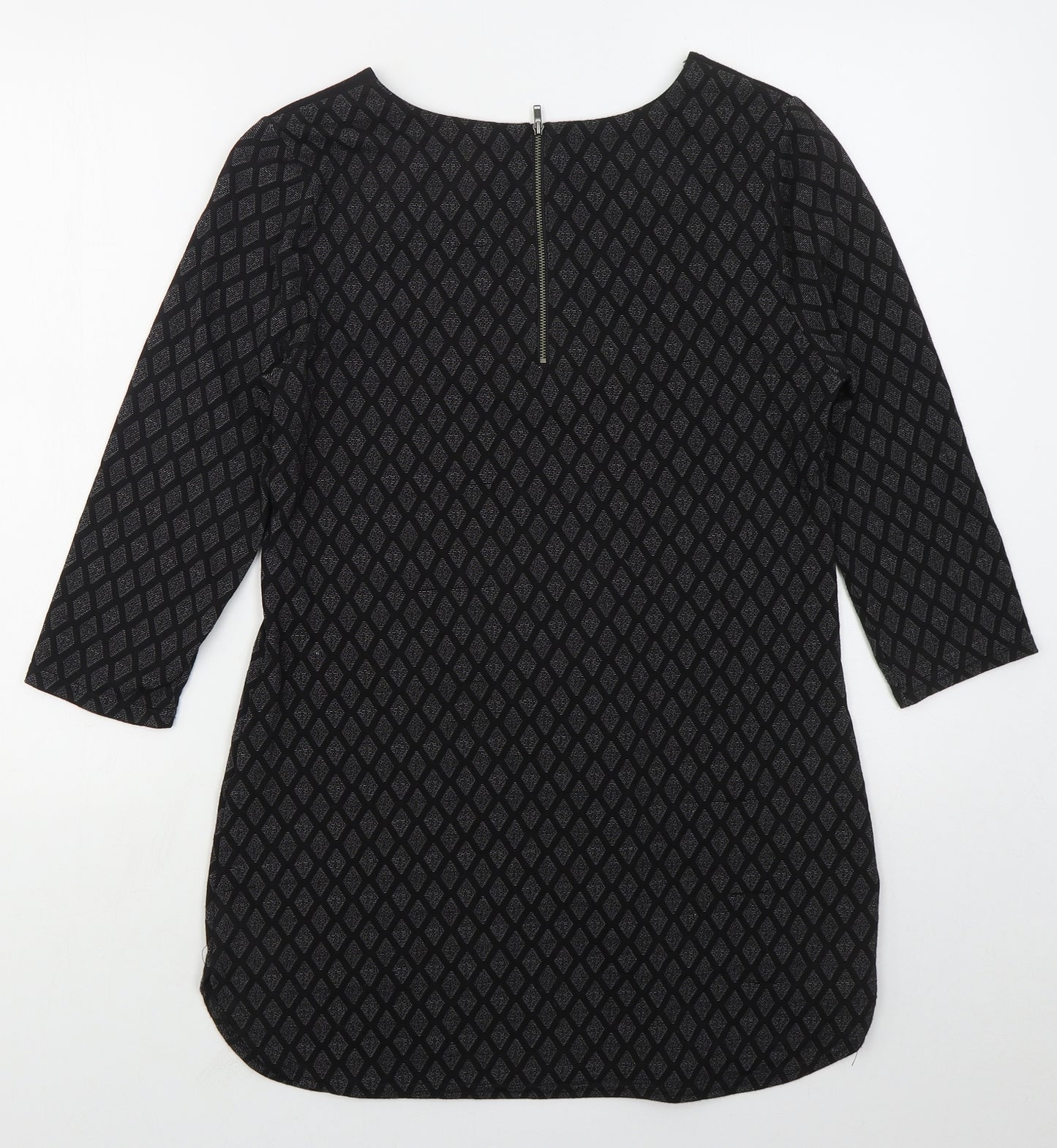 Papaya Womens Black Geometric Polyester Basic T-Shirt Size 12 Round Neck