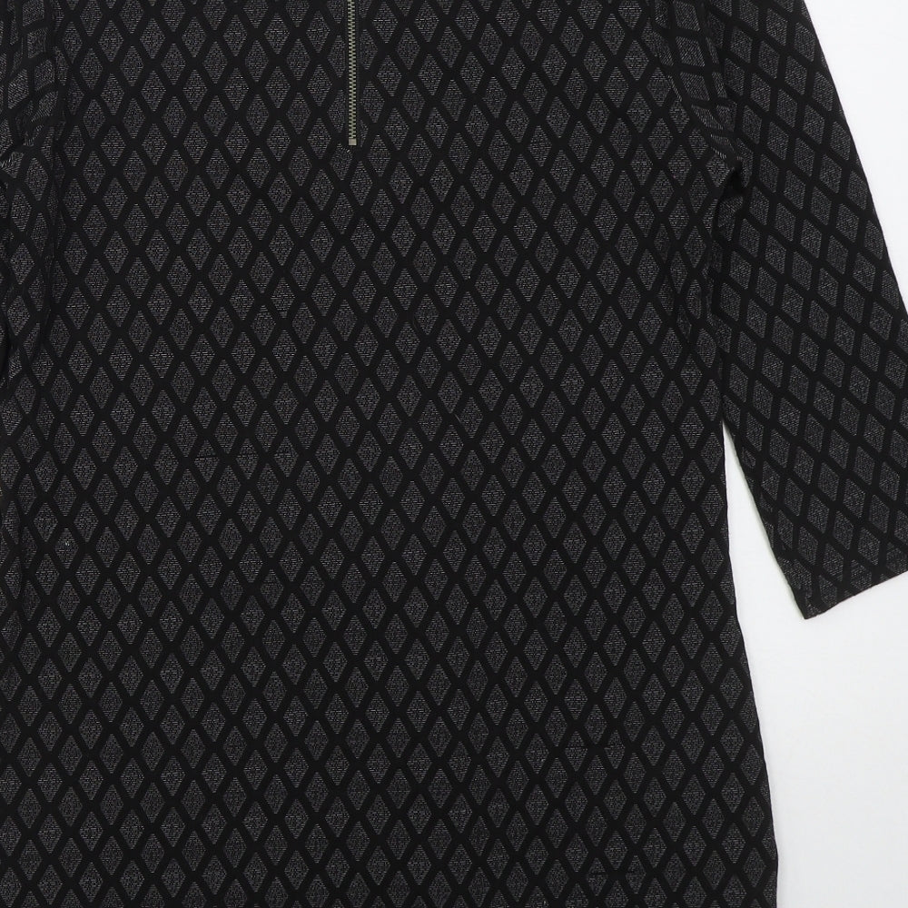Papaya Womens Black Geometric Polyester Basic T-Shirt Size 12 Round Neck