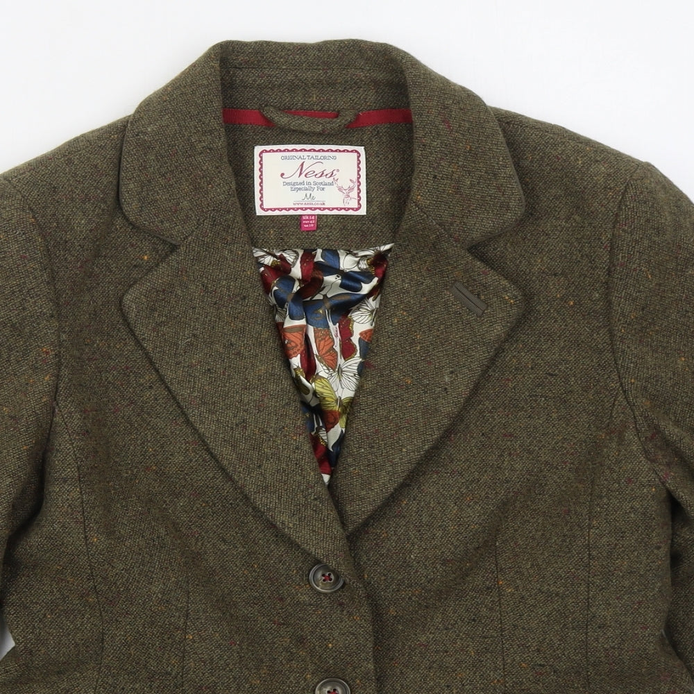 Ness Womens Green Spotted Wool Jacket Suit Jacket Size 14
