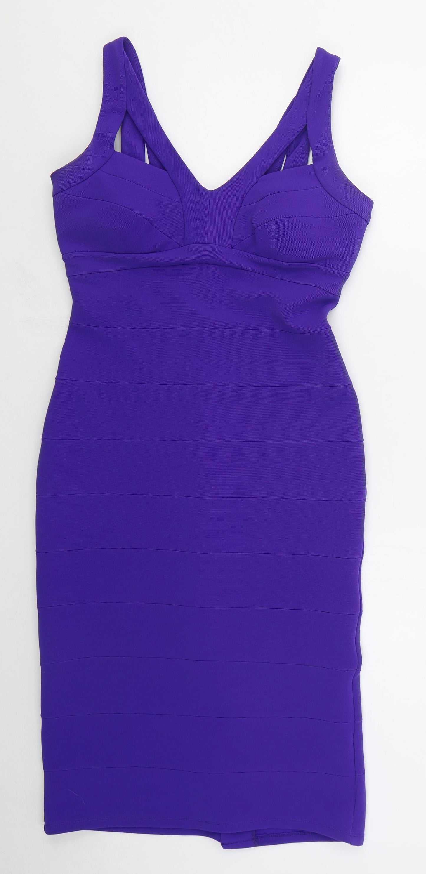 Julien Macdonald Womens Purple  Polyester Pencil Dress  Size 10  V-Neck Zip