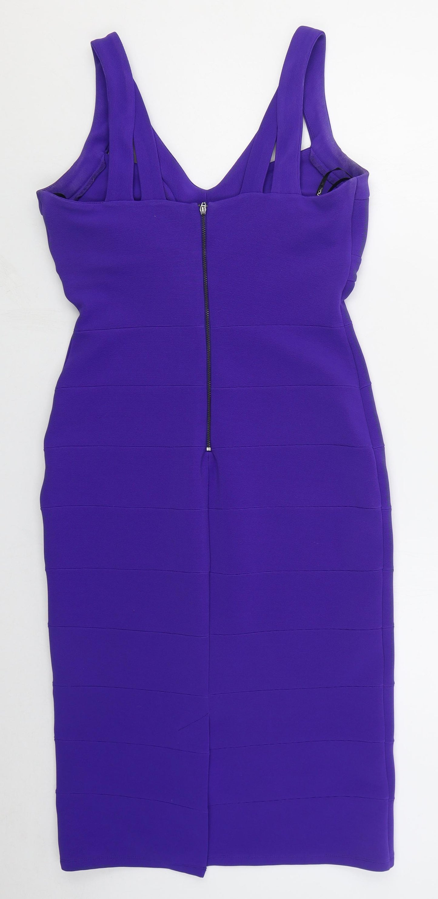 Julien Macdonald Womens Purple  Polyester Pencil Dress  Size 10  V-Neck Zip