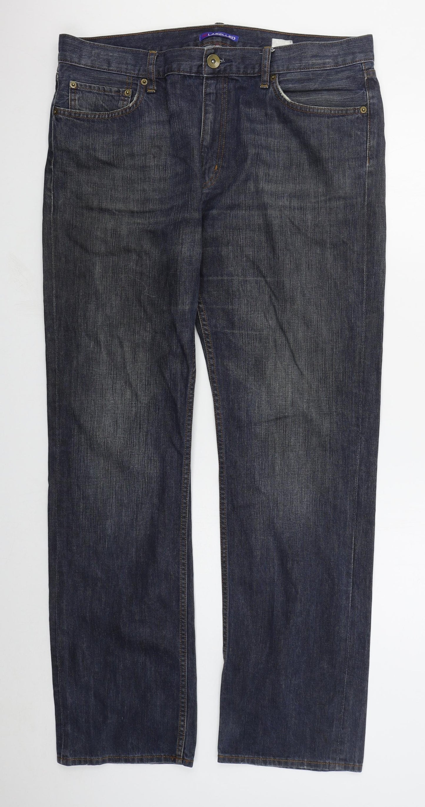 Relabelled Mens Blue  Cotton Straight Jeans Size 38 L33 in Regular Button