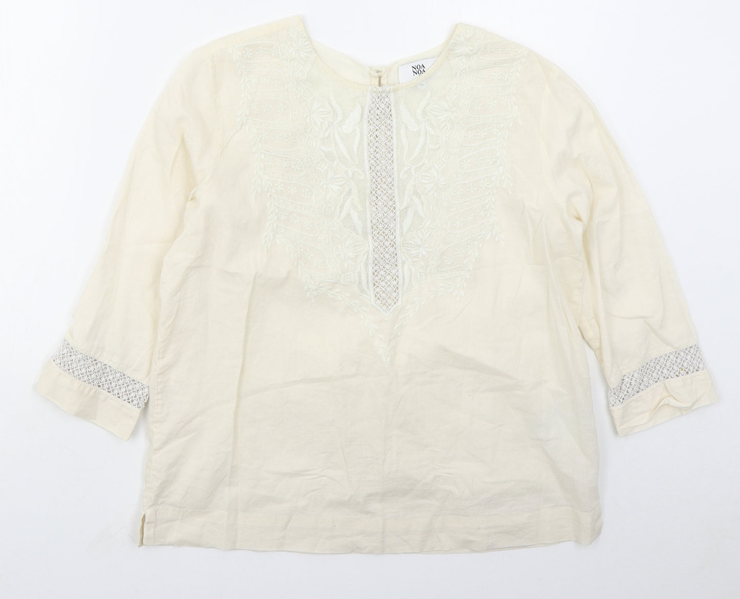 Noa Noa Womens Beige  Cotton Basic Blouse Size 8 Round Neck
