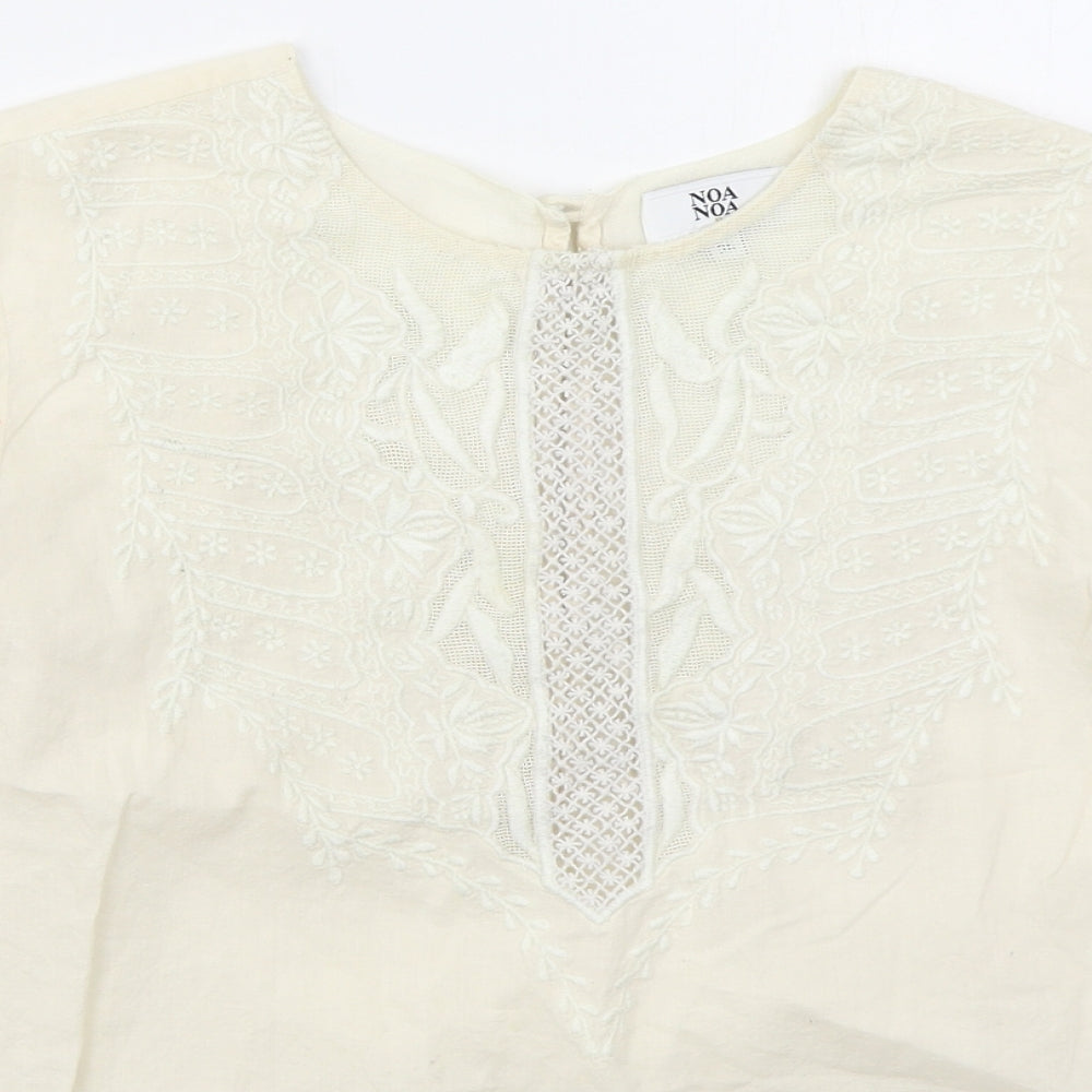Noa Noa Womens Beige  Cotton Basic Blouse Size 8 Round Neck