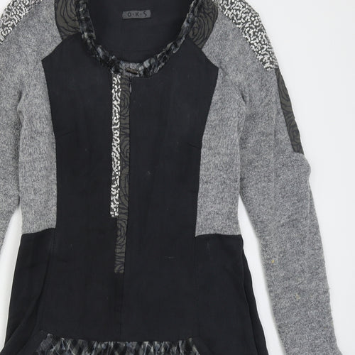 OKS Womens Grey  Acrylic Skater Dress  Size M  Round Neck Pullover -