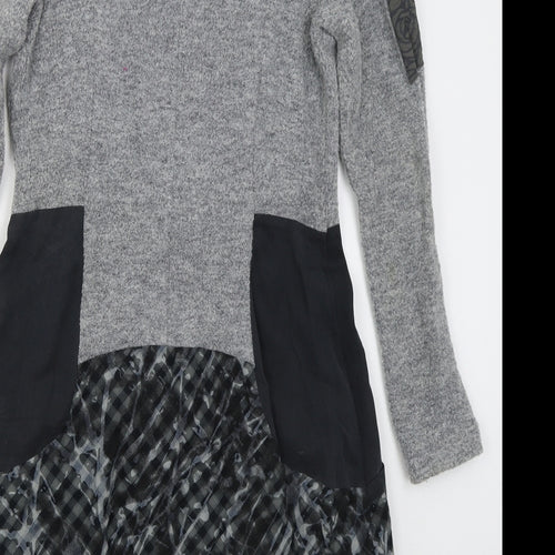 OKS Womens Grey  Acrylic Skater Dress  Size M  Round Neck Pullover -