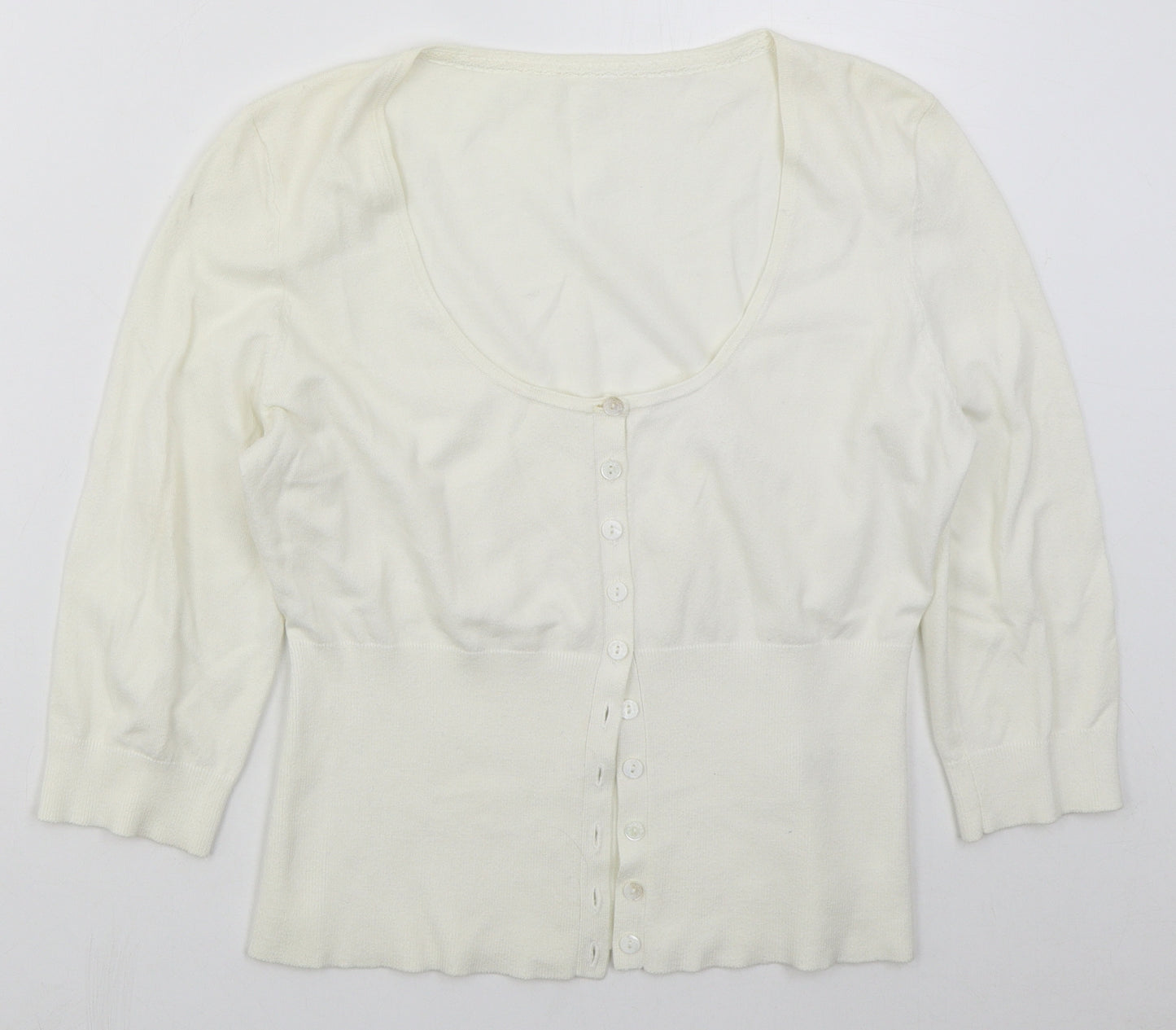 Coast Womens Ivory Round Neck  Cotton Cardigan Jumper Size M