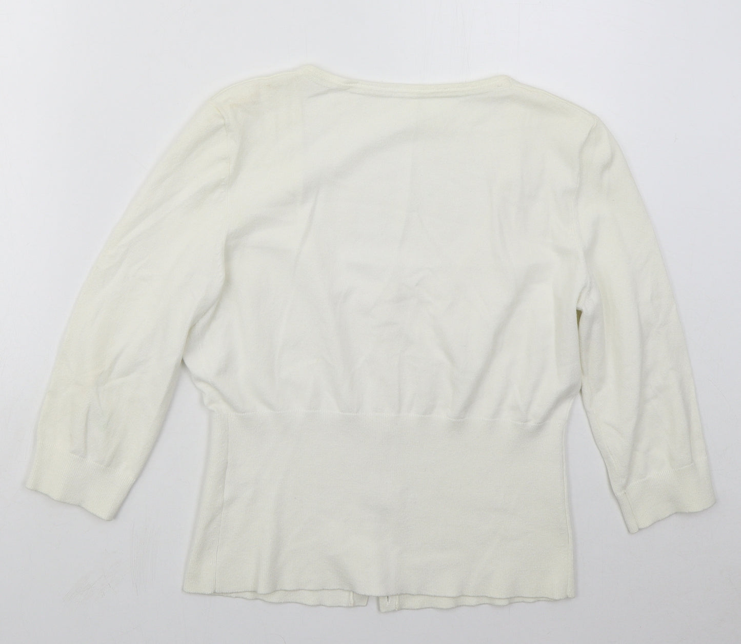 Coast Womens Ivory Round Neck  Cotton Cardigan Jumper Size M