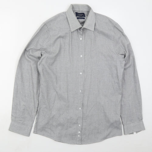 F&F Mens Grey Check Polyester  Button-Up Size 15 Collared Button